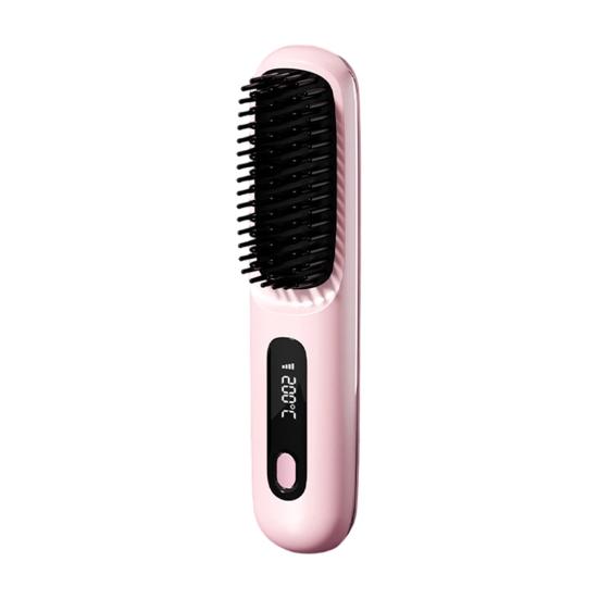 Cordless Hair Straightener Brush 3 Temperature LCD Display Hair Straightening Comb USB Rechargeable Fast Heating Electric Hot Brush