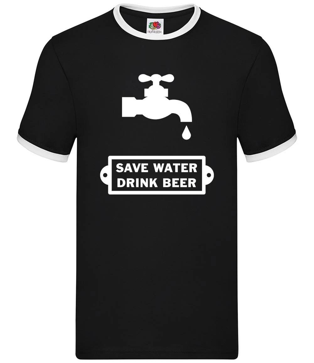 Save Water Drink Beer - Mens Ringer - Lager Ale Funny Pub Drinking Beers L