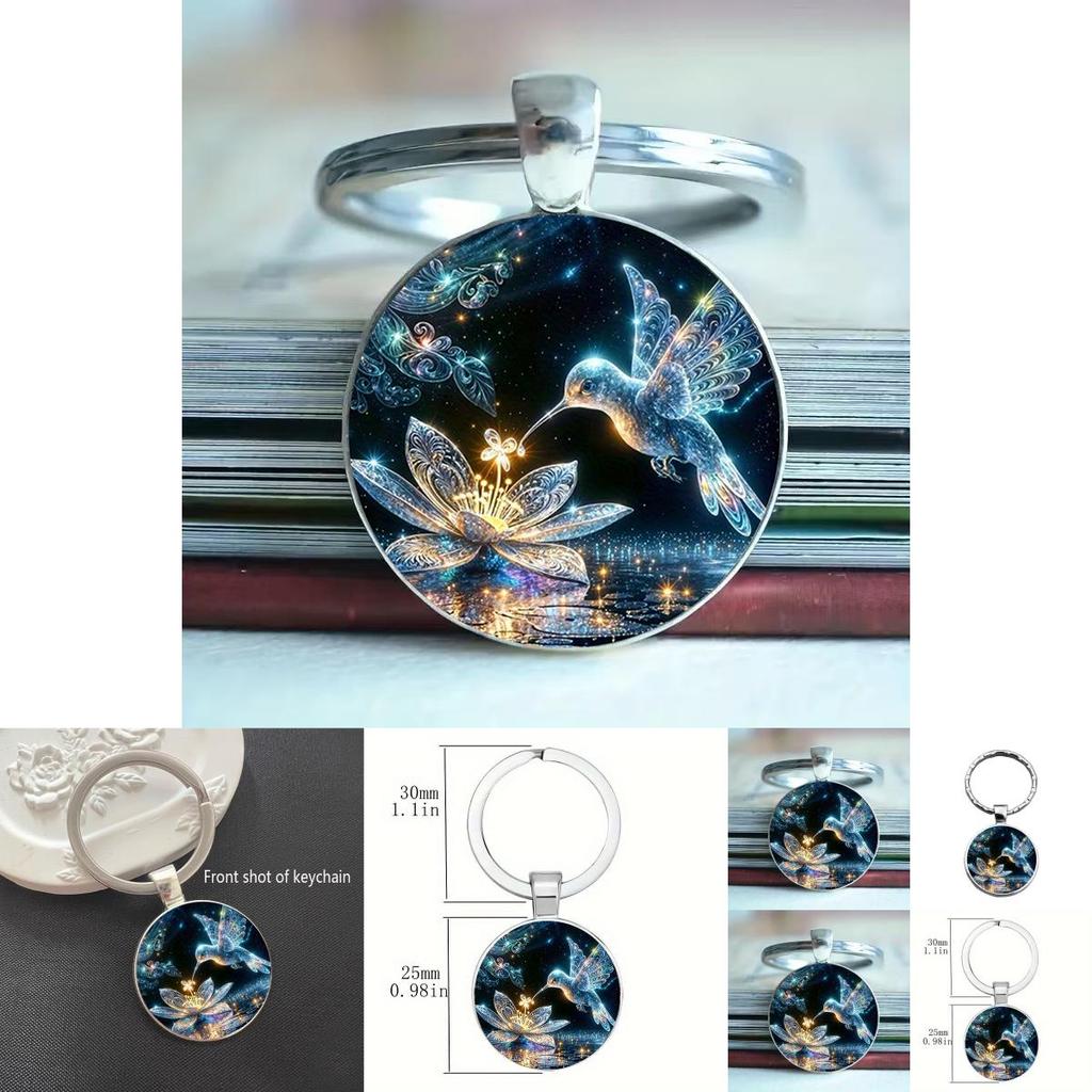 Modern Hummingbird Blossom Alloy Keyring With Glass Finish For Promotional Gifts And Party Favor Use