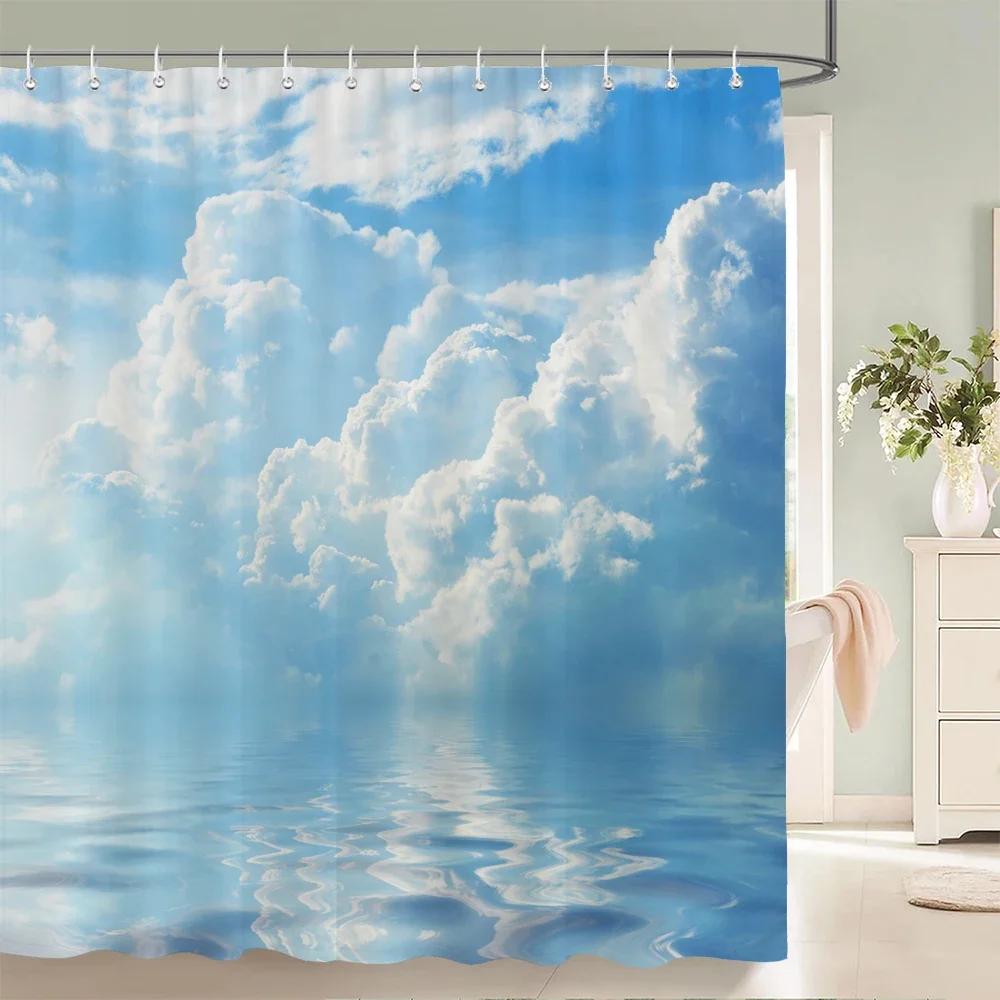 

Blue Sky Clouds Scenery Shower Curtain Waterproof Bathroom Curtain With Hooks Bath Curtains Fabric 3D Printed 180*200Cm Curtain W60H190(CM)-1 Pcs