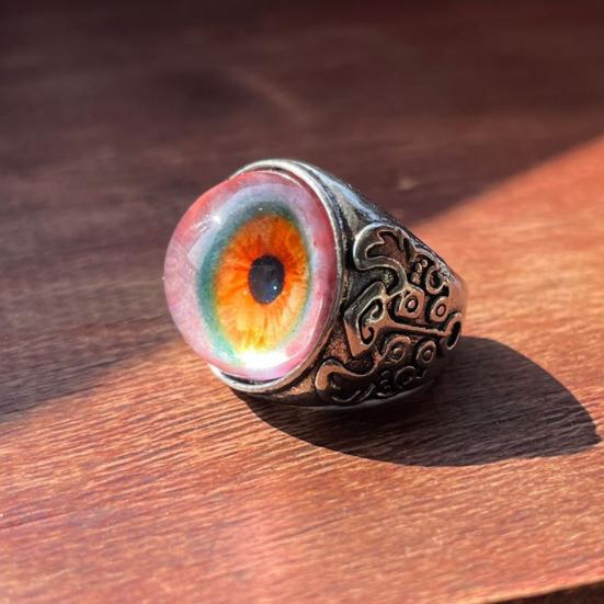 Eye Ring Adjustable Opening Talisman Ring with Surreal Brown Iris Design Lifelike Blood-Red Eyeball Retro Finger Ring