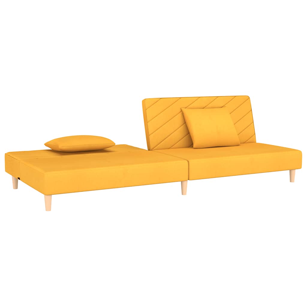 2 Seater Sofa Bed with 2 Cushions Yellow Fabric