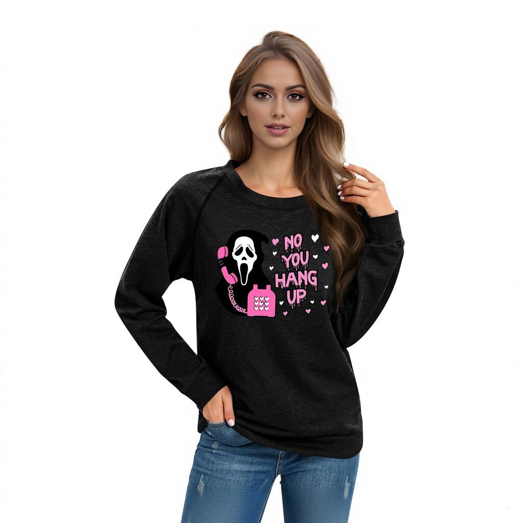 Women's Casual Raglan O-neck Long Sleeve Halloween Print Top