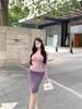Women's One-Shoulder Purple Long-Sleeve T-Shirt with Built-in Bra, Slim-Fit Winter Base Layer, Pure Desire Style, Waist-Cinched Stretchy Top