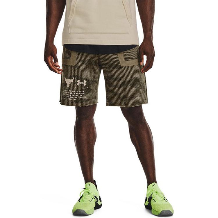 Under Armour מכנסי שורטס קז'ואל ספורט עם הדפס לוגו Project Rock הסוואה גברים מכנסיים ירוק צבאי 1370461-361