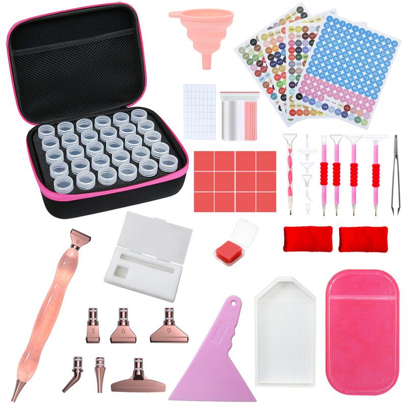 Hot Sale 30 Bottles Zipper Case 5D Diamond Painting Tool Storage Box Silicone Funnel Sticker Combo Kit Storage Bag Pen Nail Tool
