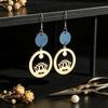European-American Wood and Denim Patchwork Round Earrings