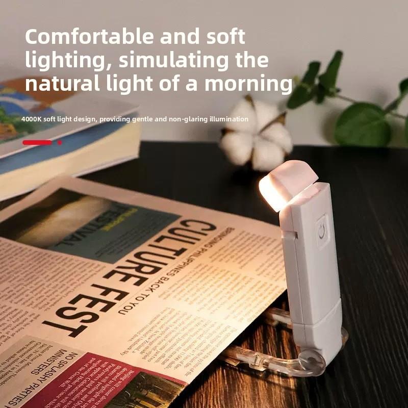 USB Mini Eye-Care Foldable Clip-On Reading Light Portable Book Lamp for Students Compact Travel Adjustable Desk Lamp
