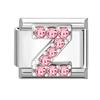 1pz Micro Intarsiato Zirconia Rosa Full Zircone 26 Lettere Inglesi Fascino Italiano Adatto Bracciale in Acciaio Inossidabile da 9mm Gioielli Fai da Te