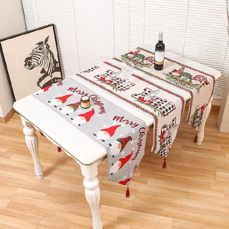 Merry Christmas Table Runner Gnome Tassel Kitchen Dining Table Decor