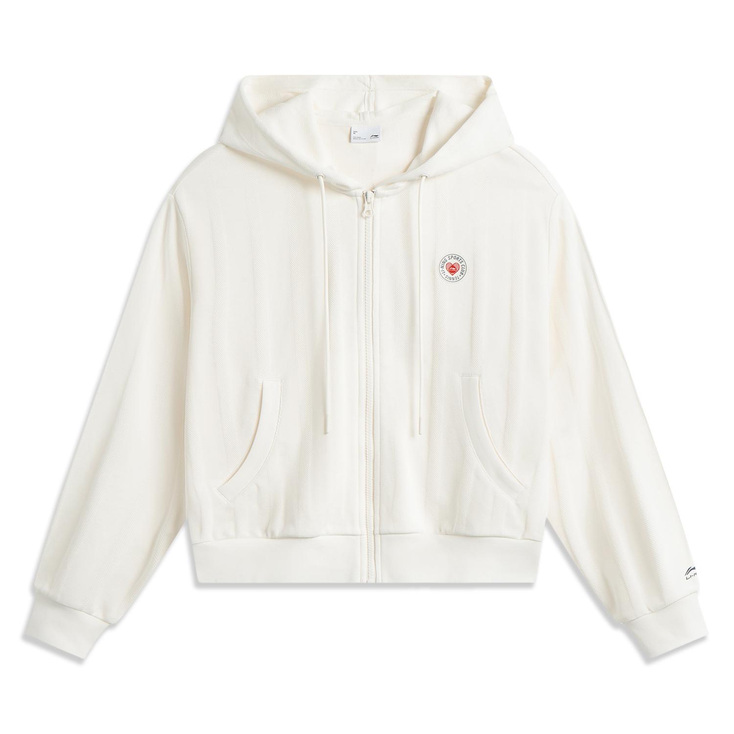 

Li-Ning Casual Letter Heart Hooded Zipper Loose Cardigan Sweatshirt Women sweatshirt Off-White AWDVD24-1 S