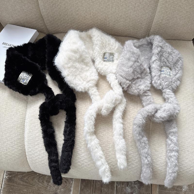 Women Soft Plush Scarf Winter Thicken Warm Faux Rabbit Fur Snood Scarves Outdoor Cold-Proof Neck Collar Neckerchief