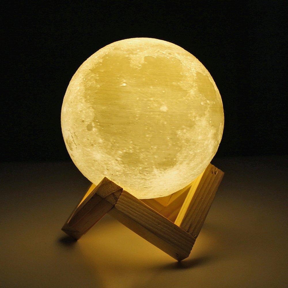

zmart 3D Printed Moon Lamp, 10cm, Rechargeable, Two-Color Touch Switch, Bedroom, Bookshelf, Night Light, Home Decor, Creative Gift, 2-Color Changing