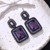 European and American Bold Super Flash Zircon Geometric Square Earrings for Evening Dress