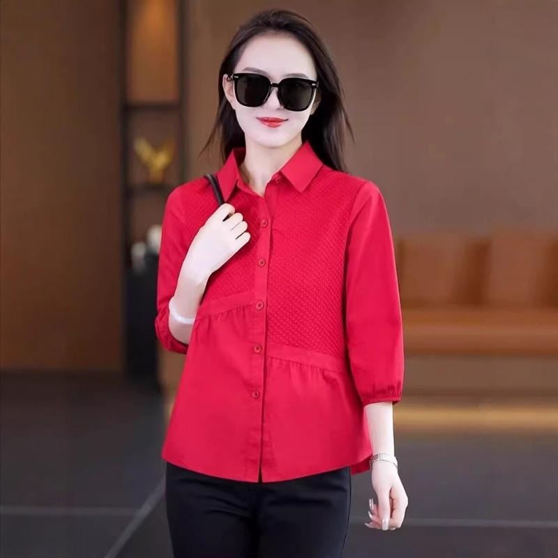 Women Loose Patchwork Solid Color Casual Commute Shirt For Ladies Daily Wear