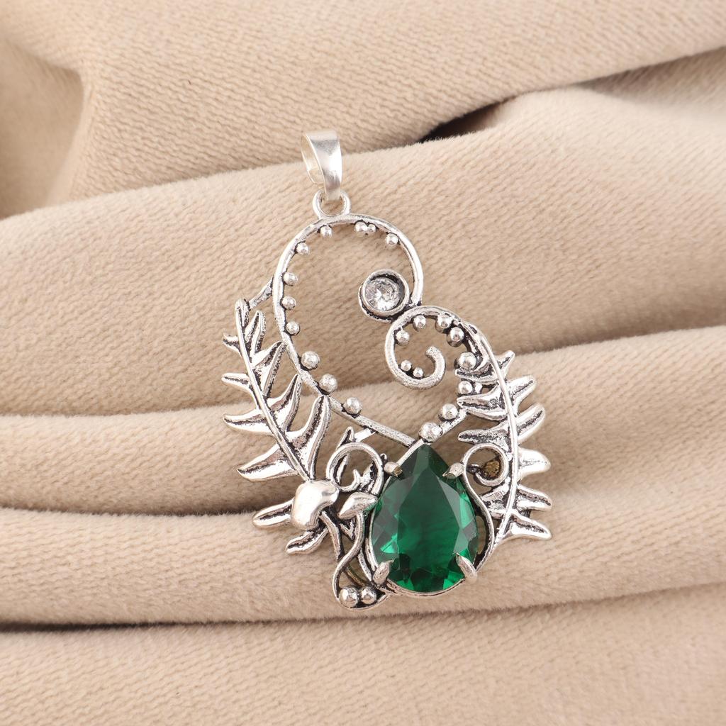 Piedra Preciosa Diópsido de Cromo Plata de Ley 925 Colgante para Fiesta 1.8" Joyería para Mujer CP-42-3