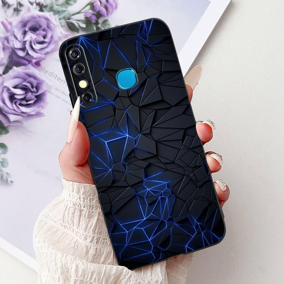 For Infinix Hot 8 Phone Case Hot 8 Lite Hot8 X650 X650C X650B X650D Elegant Floral Cat Pattern Black Silicone Soft TPU Cases