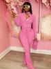 HR24057 Women's Sexy Long Sleeve Flare Two-Piece Sports Casual Set