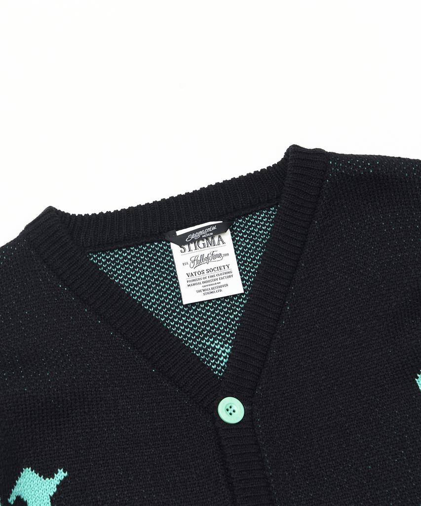 Stigma Old Letter Oversized Cardigan Black