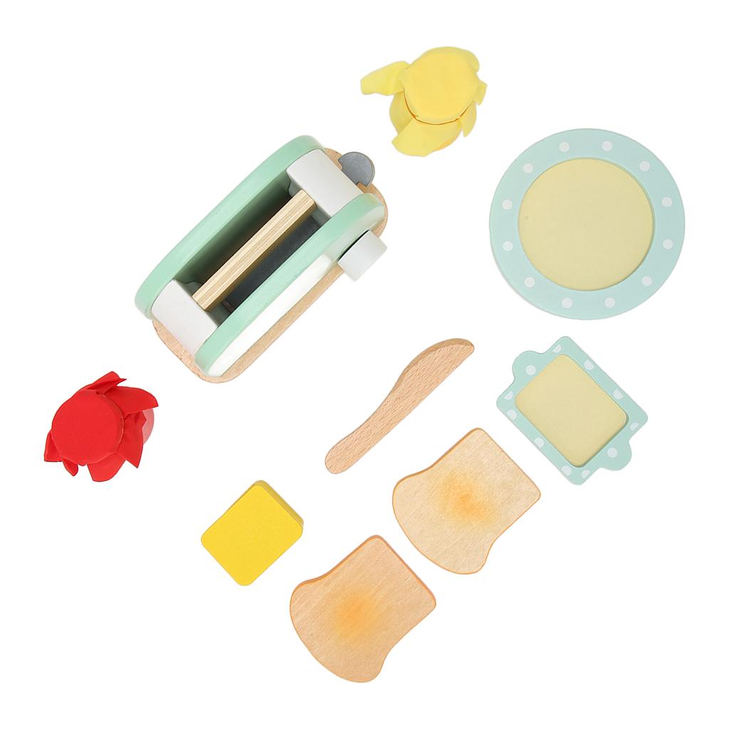 Toaster Toy Set with Bottle Bread Slices Plate Yellow Wooden Block Safe Bread Maker Toy for Girls Boys