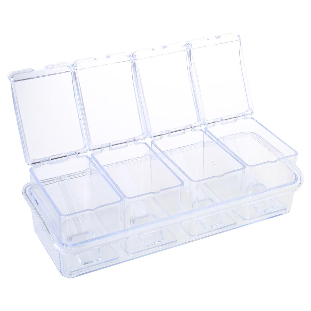 Convenient Seasoning Container 4 Compartment Condiment Storage Box Transparent Spices Container Organization Tool