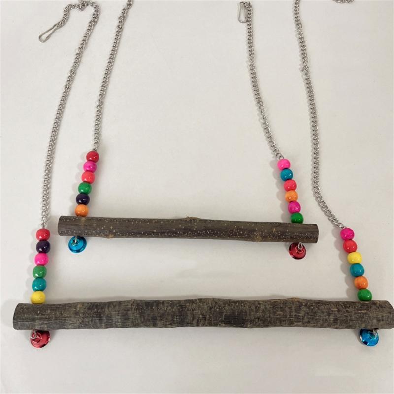 Parrots Toy Hammock Swing Toy Swing Standing Training Supplies Toy Wood Hammock with Colorful Beads Toy