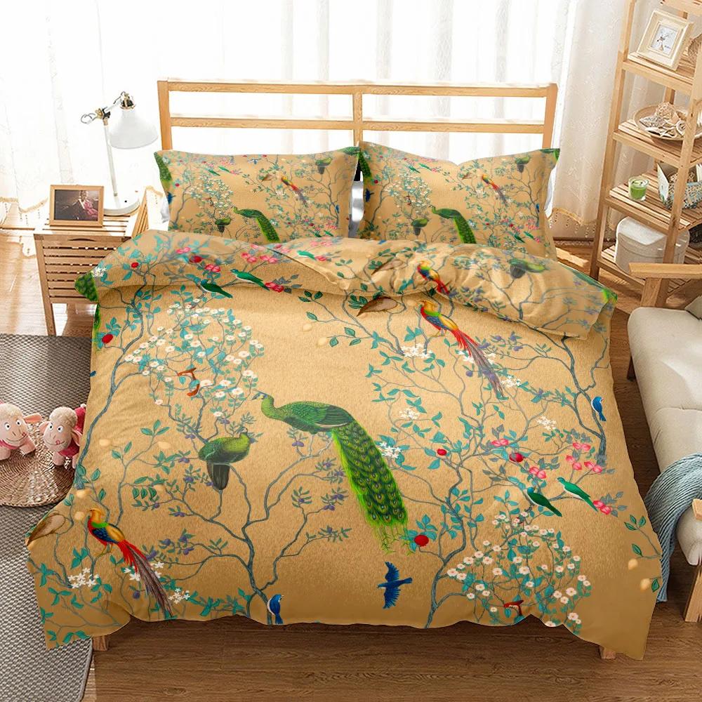 3pcs Graceful Peacock Art 3D Bedding Set Single Twin Double Queen King Cal King Size Bed Linen Set  Washed Cotton Duvet Cover