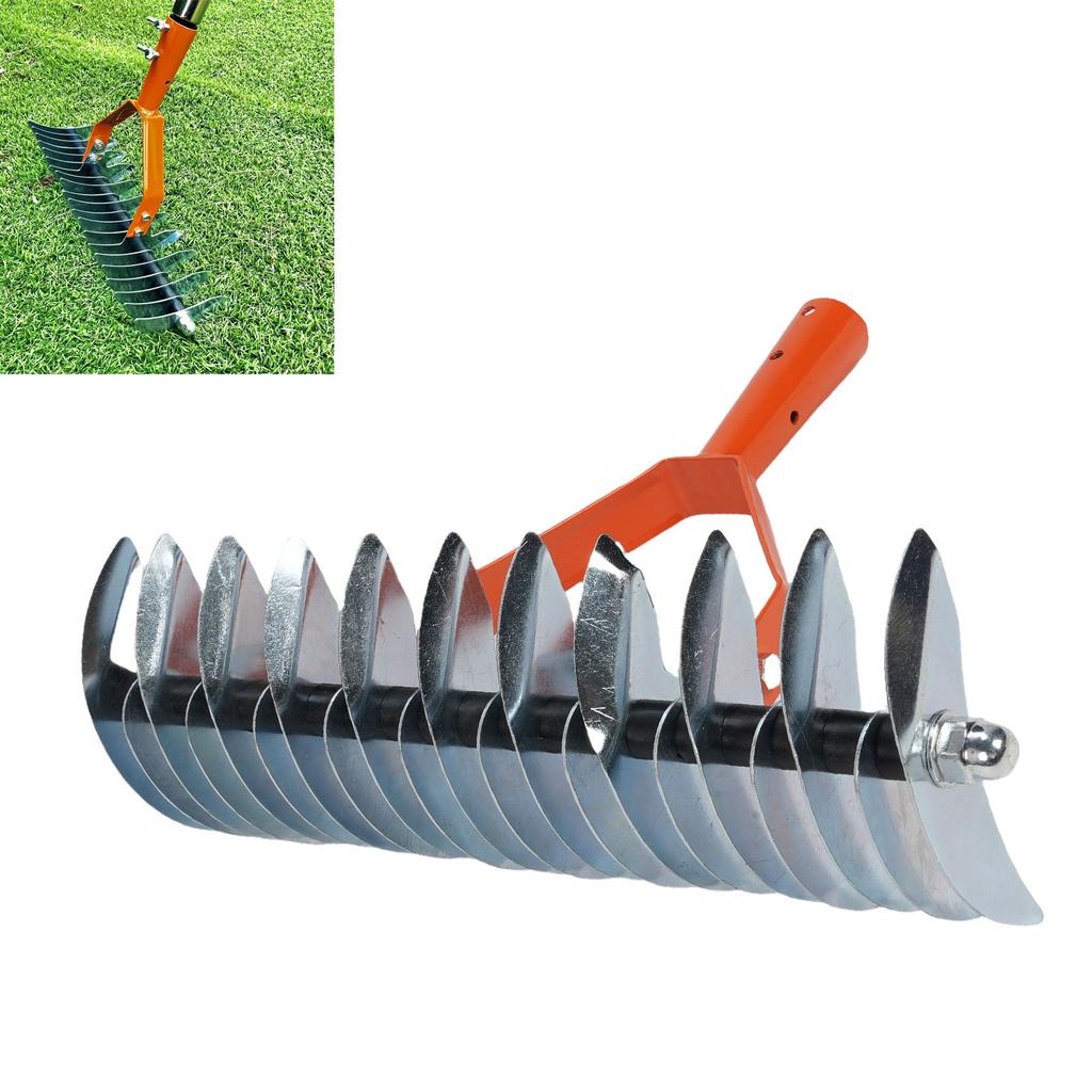 52.76 Inch Thatch Rake, Grooming Lawn Rake,   Handle, Stainless Steel Teeth for Removing Dead, Loosening the