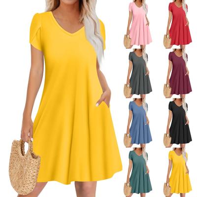 Women's Casual Fashion V Neck Short Sleeve Dress Stylish Wedding Guest Dress