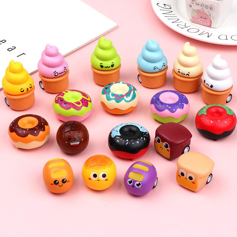 Bread Doughnut Plastic Emoji Toy Car With Pullback Action For Kids Gift And Interactive Play