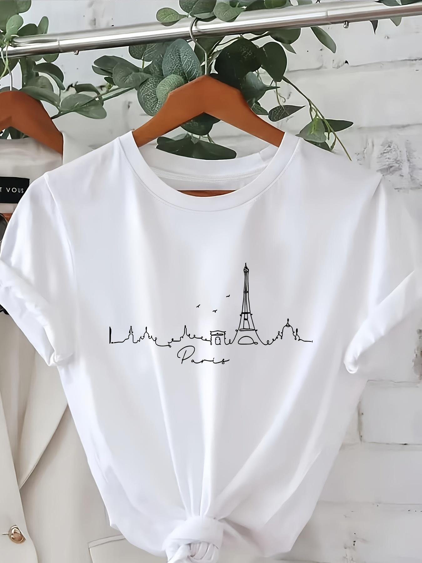 

Women S Casual Crew Neck T-Shirt with Geometric Paris Eiff L дубильная кора
