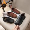 Chaussures en Cuir à Lacets Noir Mat pour Garçons – Antidérapantes, Respirantes, Velcro, Style Britannique, Tenue Décontractée Printemps & Automne