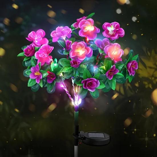 Solar Garden Bloom Light Artificial Azalea Flower Stake Lamp LED Waterproof Pathway Light for Yard Fence Patio Lawn Cemetery Decor