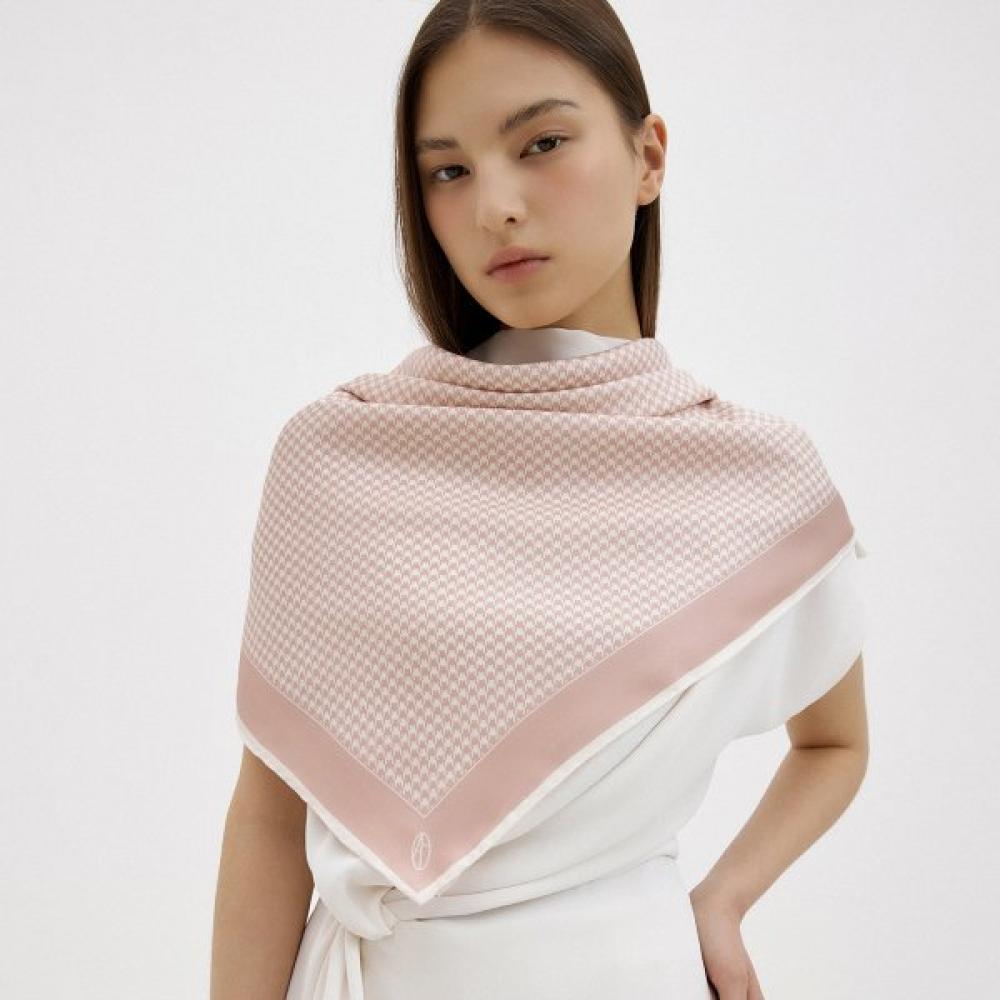Avvina Pelle Houndstooth Square Silk Scarf 90   Rose Single option