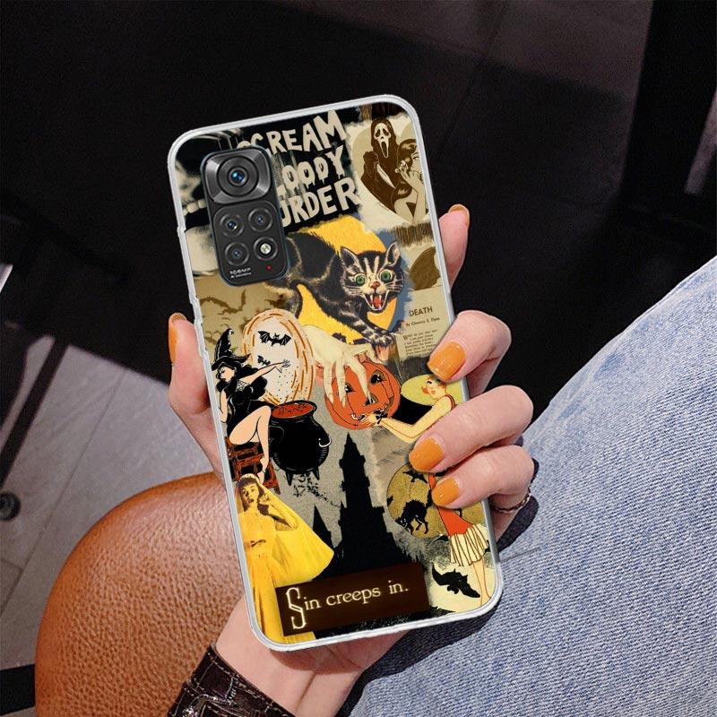 Halloween Fall Art Witch Cat Phone Case For Xiaomi Redmi Note 15 14 13 12S 12 11 Pro Plus 14S 11S 11E 10 10S 11T 5G Personalized