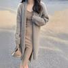 Autumn and Winter Medium and Long Knitted Cardigan Women's Korean Casual Lazy Wind Over the Knee V-neck Thickened Sweater Jacket 158-101