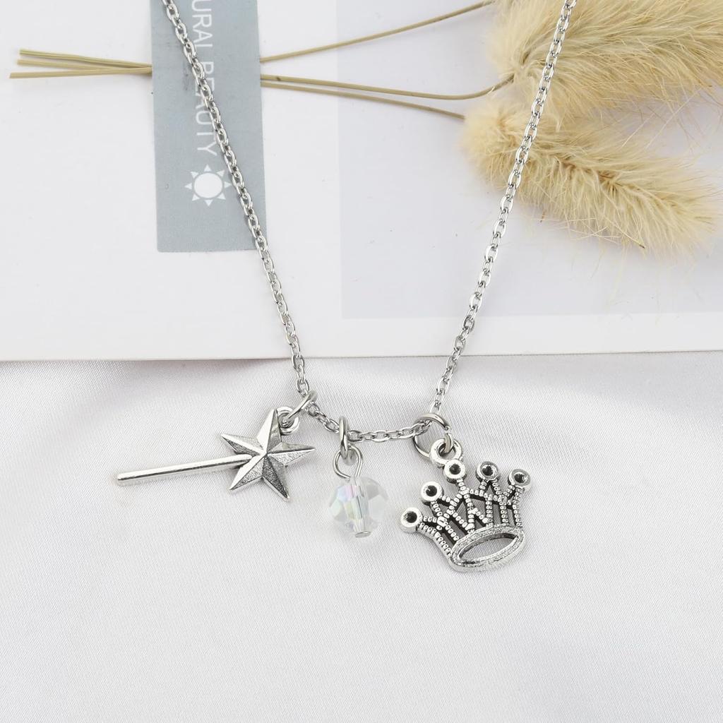 UJIMS Wizard Dorothy Inspired Gifts Glinda Good Witch Charm Necklace Magic Wand Jewelry for Witch Lovers