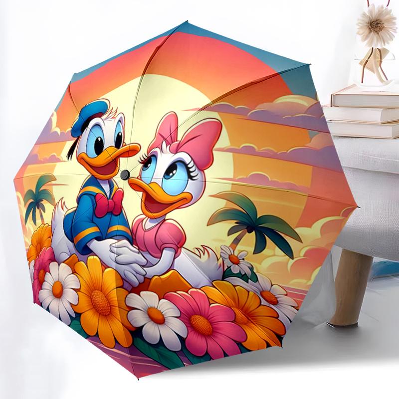 1pc Daisy Donald Duck Durable Cartoon Folding Umbrella, Portable 3-Fold Compact Umbrella for Men and Women, Suitable for Travel or Daily Use