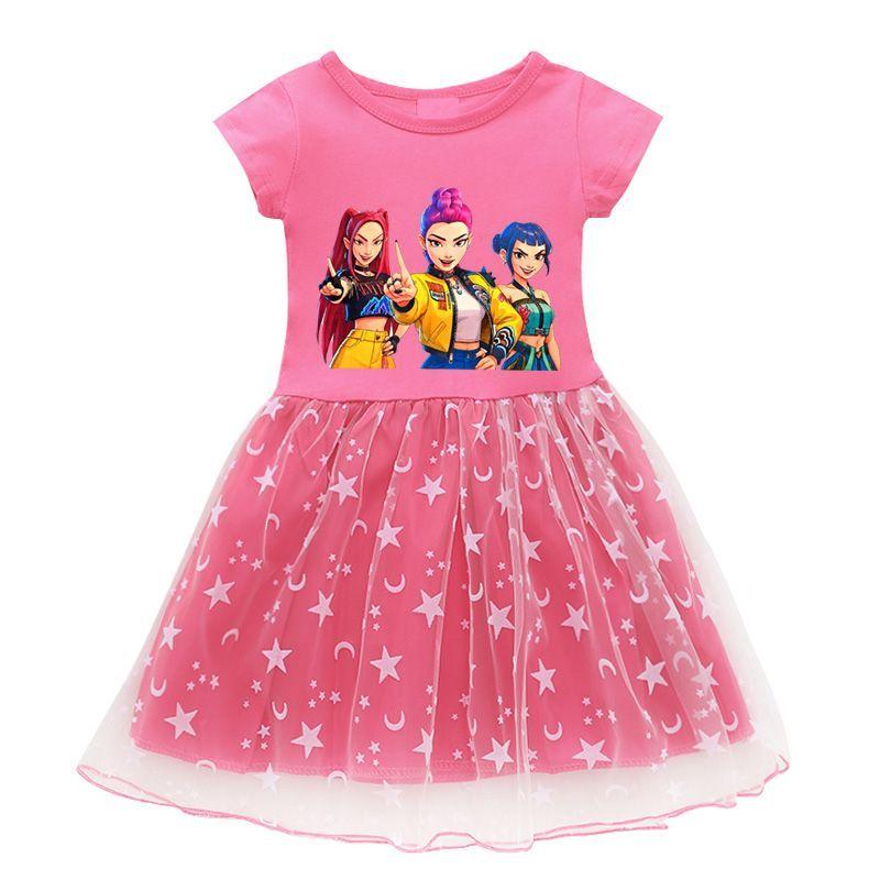 

Children s Sweet Short-sleeved Kpop Witch Hunt Dress, Summer Girl Princess Star Gauze Dress 150 рожевий червоний колір