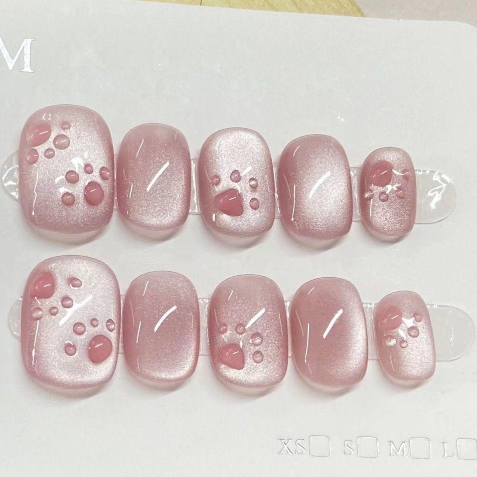 10 pieces of prefabricated armor, cat eye wearing armor, cute cat paw wearing nail, high-end summer fake nails Bagged [xs]
