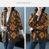 Women's Plus Size Knitted Cardigan Sweater Spring Autumn V-Neck Printed Knit Sweater Jacket Casual Loose Knit Jacket