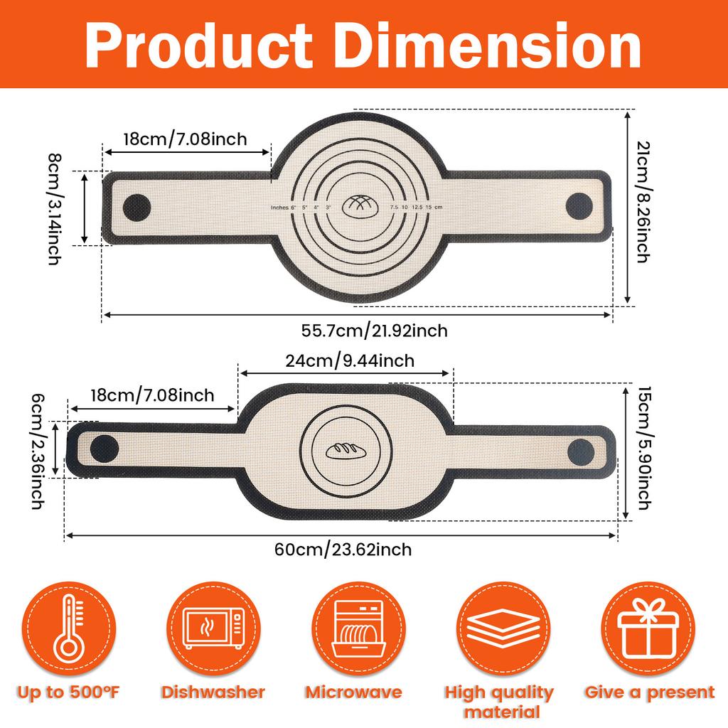 2pcs Baking Mat Dough Transfer Pad Long Handle Sling Non-Stick Bread Kneading Plate Silicone Dutch Oven Liner Kitchen Cook Tool
