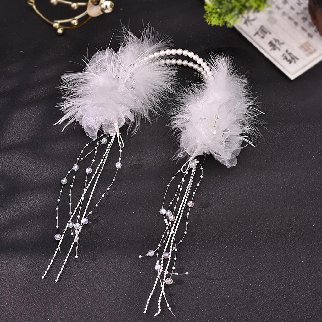 Fairy Bridal Wedding Headband Tiaras Hair Hoop Jewelry with Beaded Tassel for Birthday Stage Party Show Dress Up