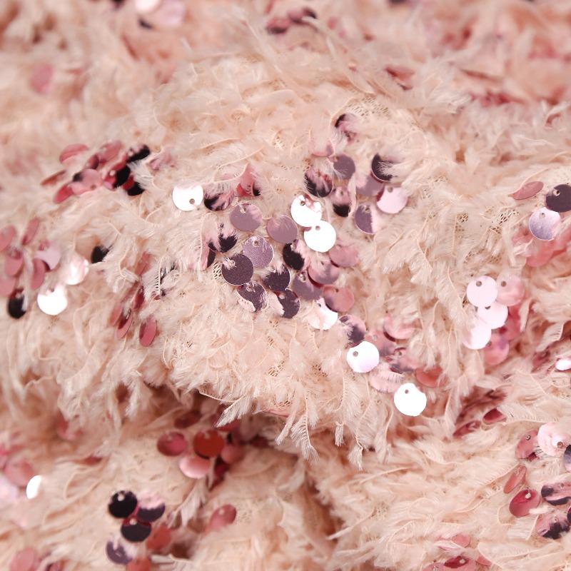 

50x155см Кружевная Вышивка Ткань Бахрома из Перьев Пайетки Вышитая Ткань для Вечернего Платья Креативная Одежда Ручная Работа DIY Шитье 50x155cm розовый