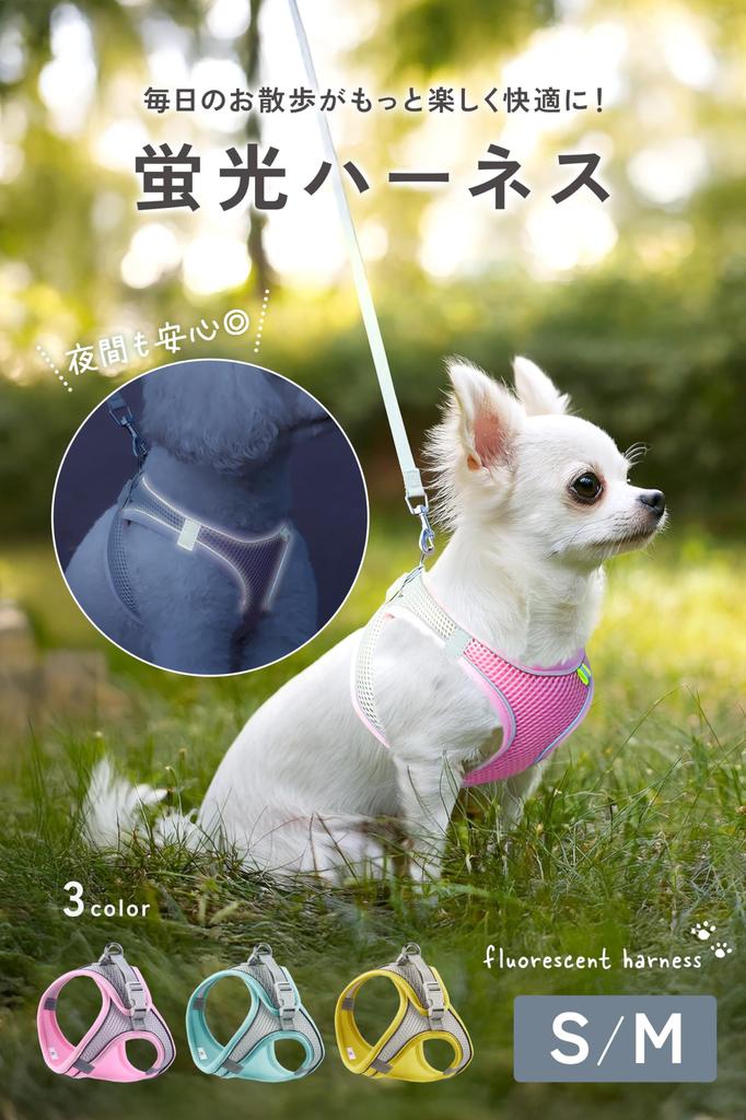 Inu No Kurashi Dog Harness and Leash Set for Small for Safe Available In 2 Sizes and 3 Colors Dogs, Adjustable, Fluorescent, Reflective, Nighttime,