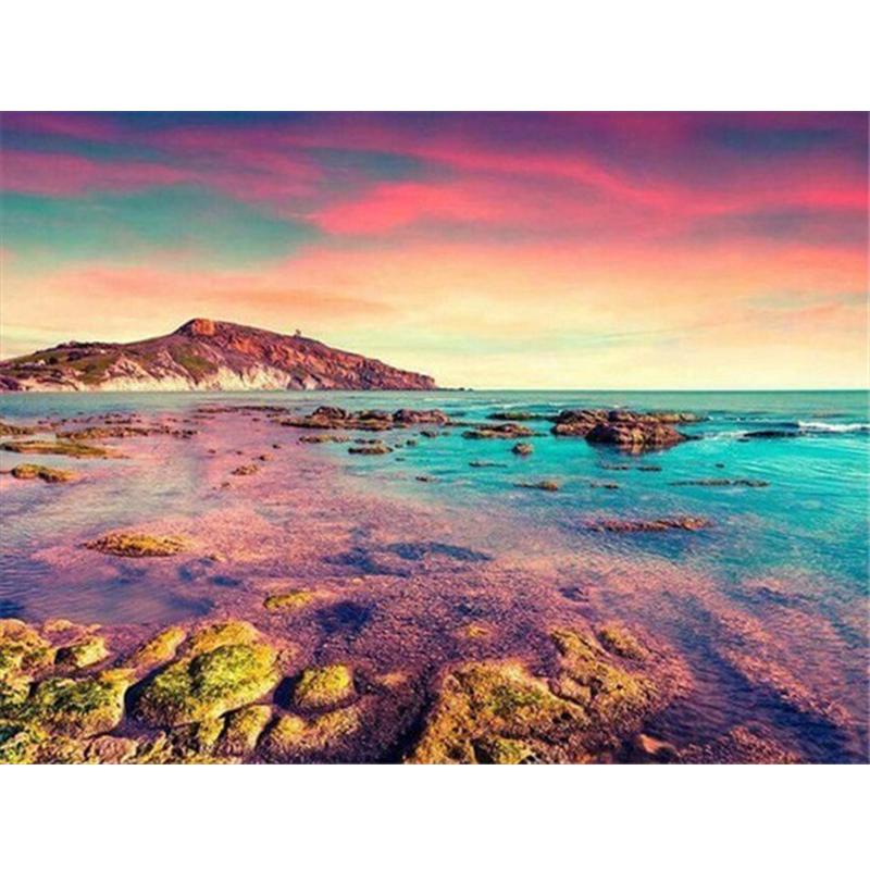 Diamond Painting Full Round Square Natural Landscape Wall Stickers Mosaic Beach Embroidery Mountain Scenery Diamond Art