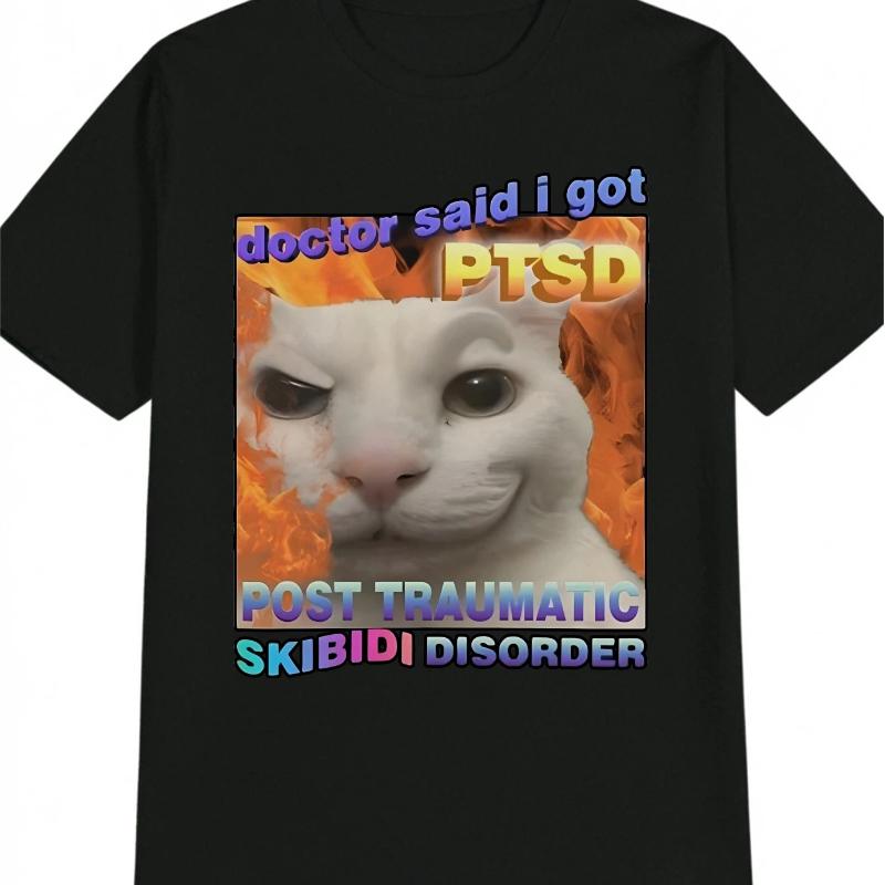 

Must-have for Cat Lovers: Round-neck T-shirt with Fun Text Prints, Expressing Personality in a Relaxed and Humorous Way XL