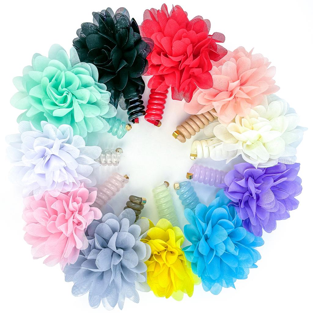 Women Chiffon Flower Elastic Hair Rope Bands Cute Girls Telephone Wire Line Elasticity Hair Ties For Kids Girls Hair Accessories