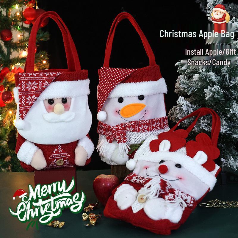 Cross-border Christmas Eve Cartoon Apple Gift Bag for Kids - Flip Cap Tote with Candy Inside
