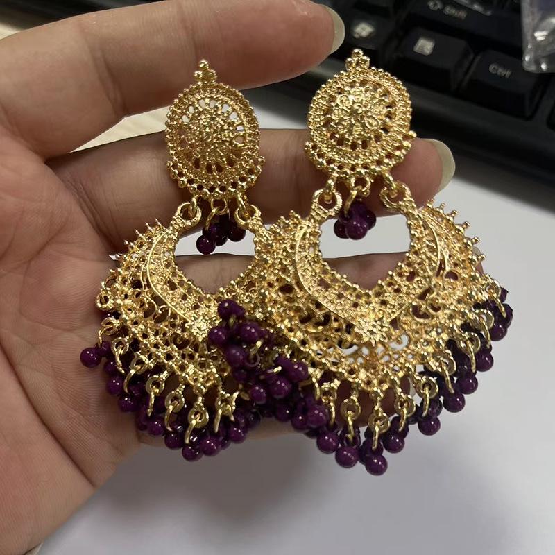 Bohemian Ethnic Heart Stud Earrings: Long Bell Vintage Style for Women